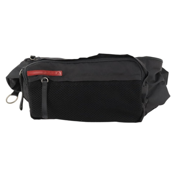 PRADA Sports Body Bag Nylon Schwarz Silber Auth 172262