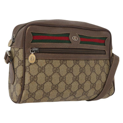 GUCCI GG Supreme Web Sherry Line Shoulder Bag PVC Beige Gold Auth 172270