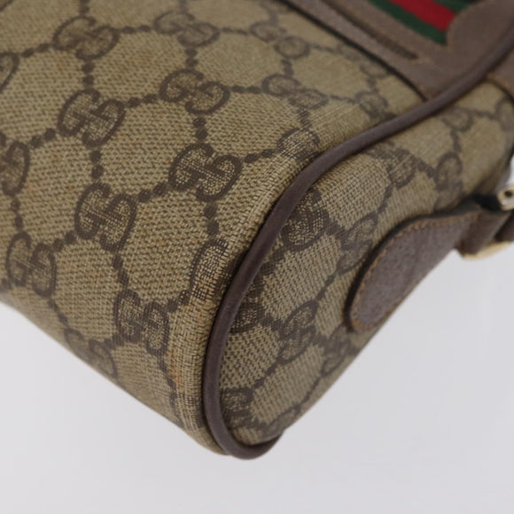 GUCCI GG Supreme Web Sherry Line Shoulder Bag PVC Beige Gold Auth 172270