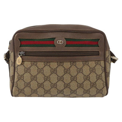 GUCCI GG Supreme Web Sherry Line Shoulder Bag PVC Beige Gold Auth 172270 - 0