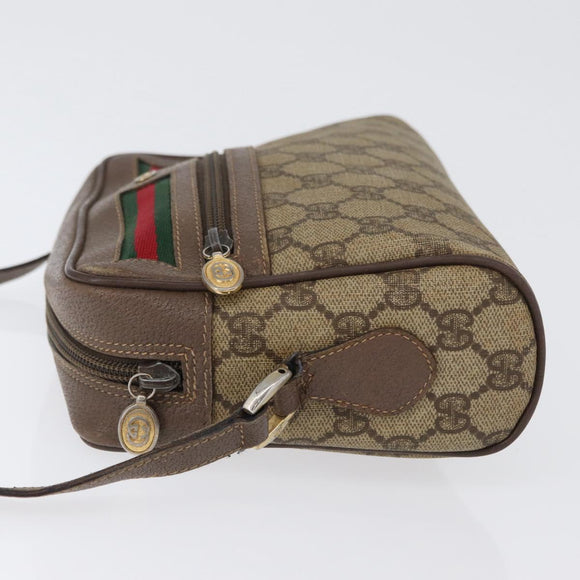 GUCCI GG Supreme Web Sherry Line Shoulder Bag PVC Beige Gold Auth 172270