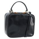 GUCCI Bamboo Hand Bag Patent leather 2way Black Silver Auth 172271-1
