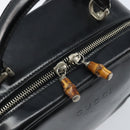 GUCCI Bamboo Hand Bag Patent leather 2way Black Silver Auth 172271-19