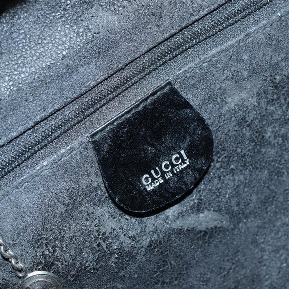GUCCI Bamboo Hand Bag Patent leather 2way Black Silver Auth 172271