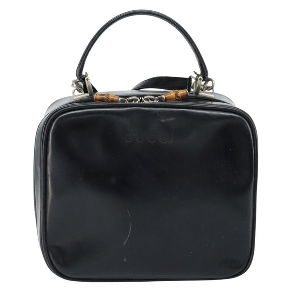GUCCI Bamboo Hand Bag Patent leather 2way Black Silver Auth 172271