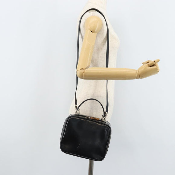 GUCCI Bamboo Hand Bag Patent leather 2way Black Silver Auth 172271