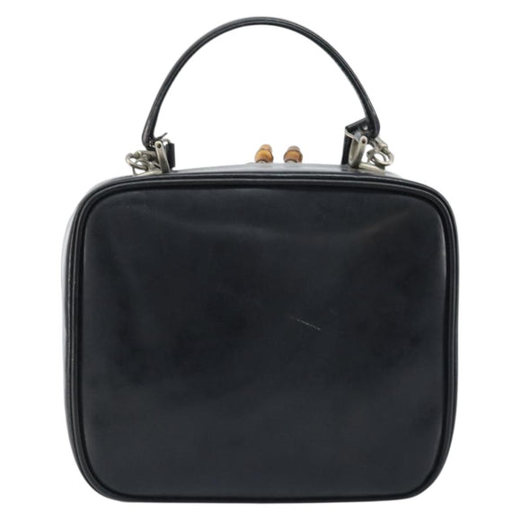 GUCCI Bamboo Hand Bag Patent leather 2way Black Silver Auth 172271
