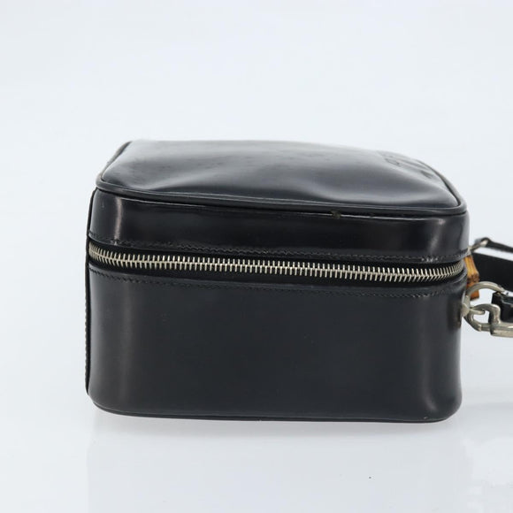 GUCCI Bamboo Hand Bag Patent leather 2way Black Silver Auth 172271