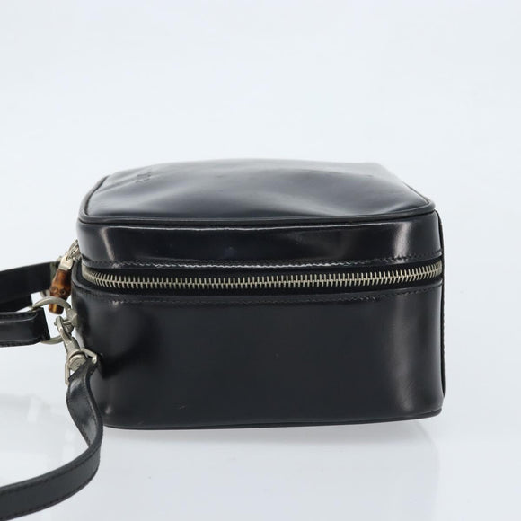 GUCCI Bamboo Hand Bag Patent leather 2way Black Silver Auth 172271
