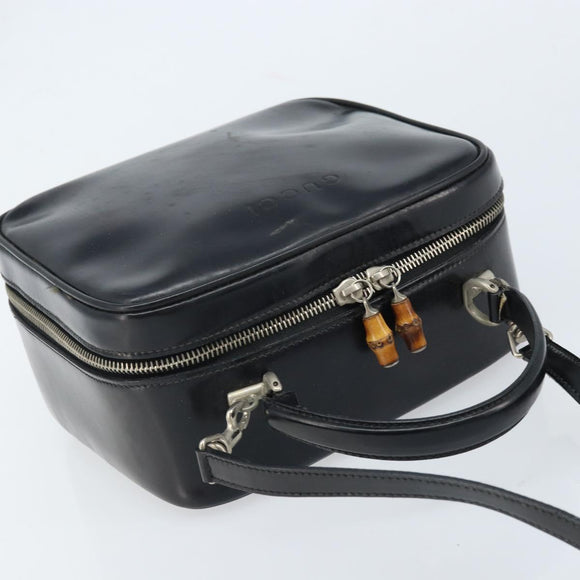 GUCCI Bamboo Hand Bag Patent leather 2way Black Silver Auth 172271