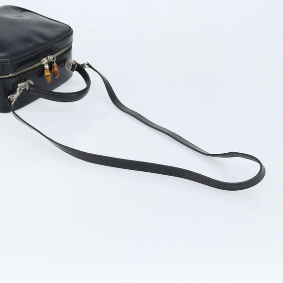 GUCCI Bamboo Hand Bag Patent leather 2way Black Silver Auth 172271