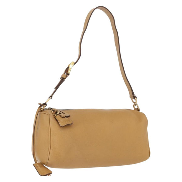 PRADA Shoulder Bag Leather Brown Gold Auth 172272