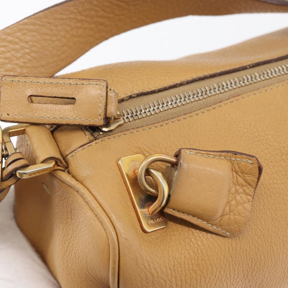 PRADA Shoulder Bag Leather Brown Gold Auth 172272