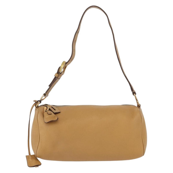 PRADA Shoulder Bag Leather Brown Gold Auth 172272