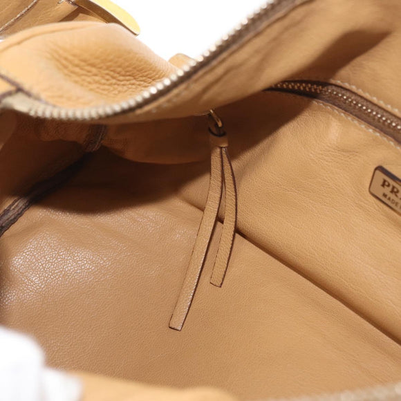 PRADA Shoulder Bag Leather Brown Gold Auth 172272