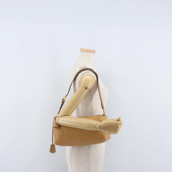 PRADA Shoulder Bag Leather Brown Gold Auth 172272