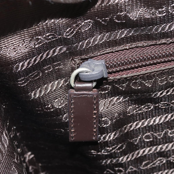 PRADA Hand Bag Leather Brown Silver Auth 172276