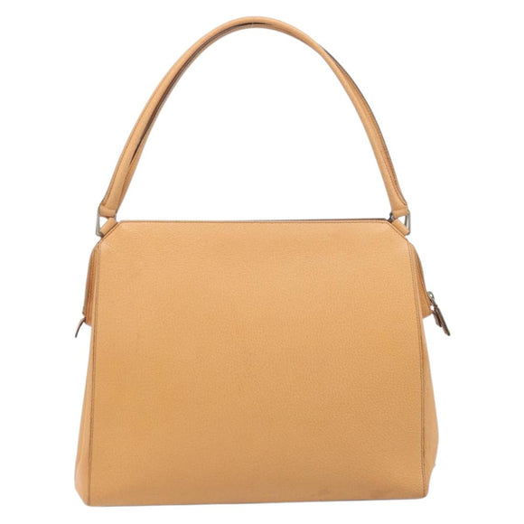 PRADA Hand Bag Leather Brown Silver Auth 172276