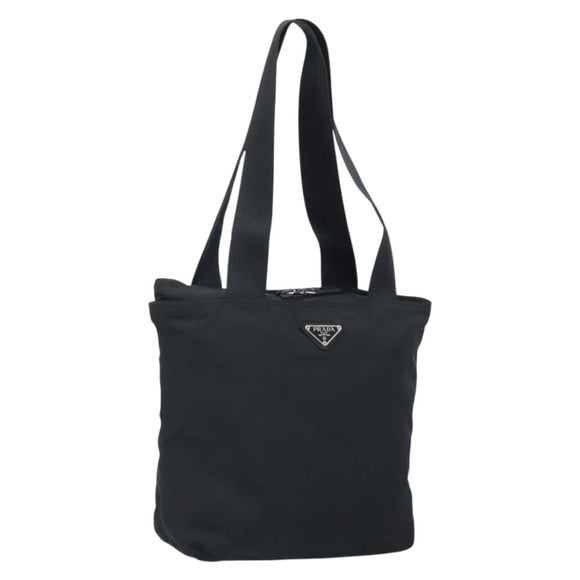 PRADA Hand Bag Nylon Black Silver Auth 172278A