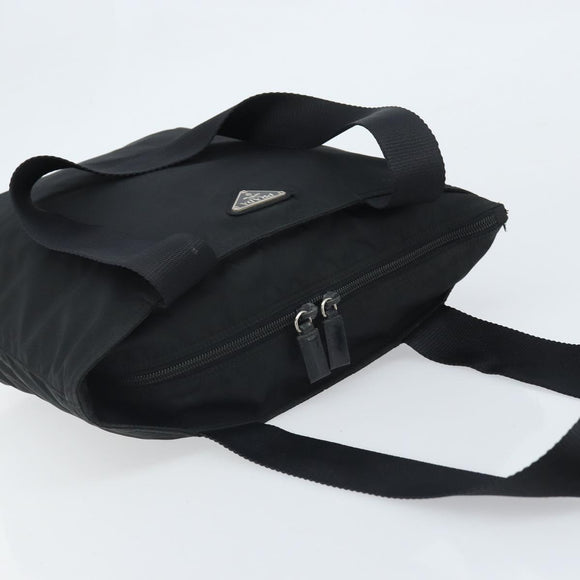 PRADA Hand Bag Nylon Black Silver Auth 172278A
