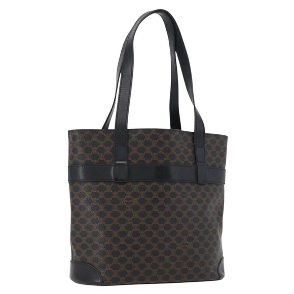 CELINE Macadam Canvas Tote Bag PVC Leather Black Gold Auth 172280