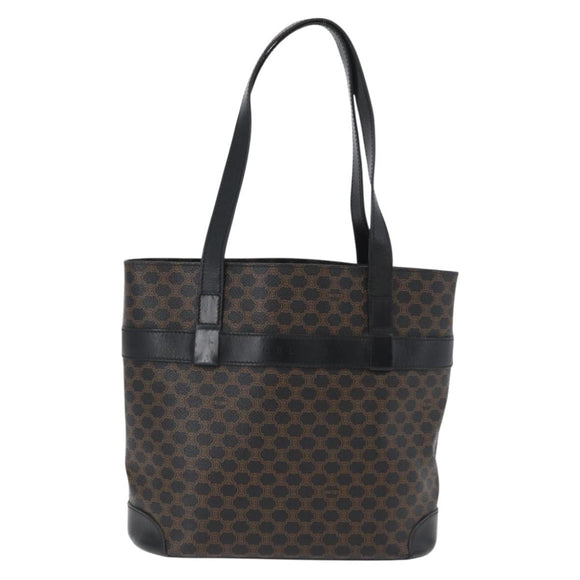 CELINE Macadam Canvas Tote Bag PVC Leather Black Gold Auth 172280