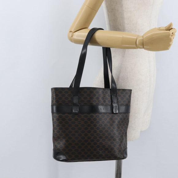 CELINE Macadam Canvas Tote Bag PVC Leather Black Gold Auth 172280