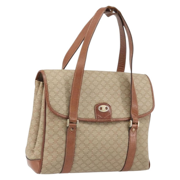 CELINE Macadam Canvas Hand Bag PVC Leather Beige Gold Auth 172281