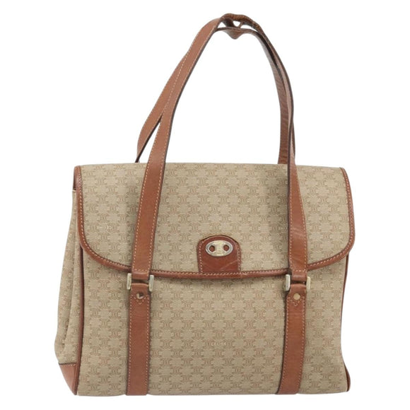 CELINE Macadam Canvas Hand Bag PVC Leather Beige Gold Auth 172281