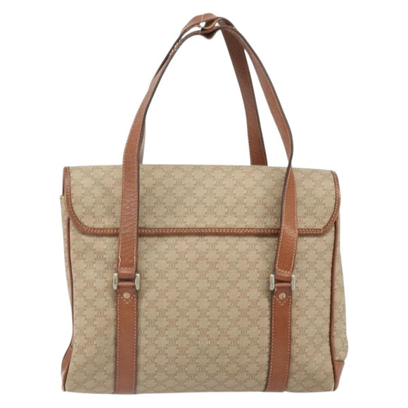 CELINE Macadam Canvas Hand Bag PVC Leather Beige Gold Auth 172281