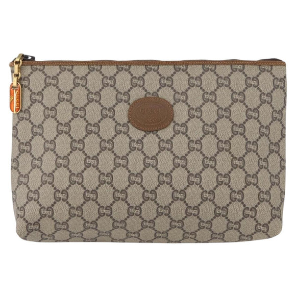 GUCCI GG Plus Supreme Clutch Bag PVC Beige Gold Auth 172282