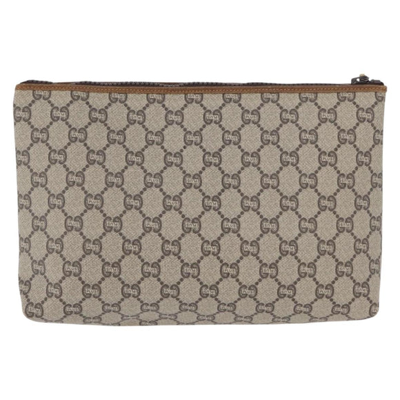 GUCCI GG Plus Supreme Clutch Bag PVC Beige Gold Auth 172282