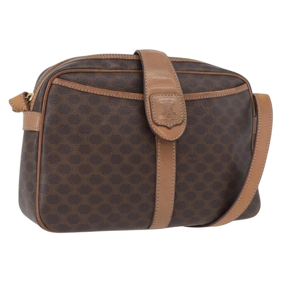 CELINE Macadam Canvas Shoulder Bag PVC Leather Brown Gold Auth 172285