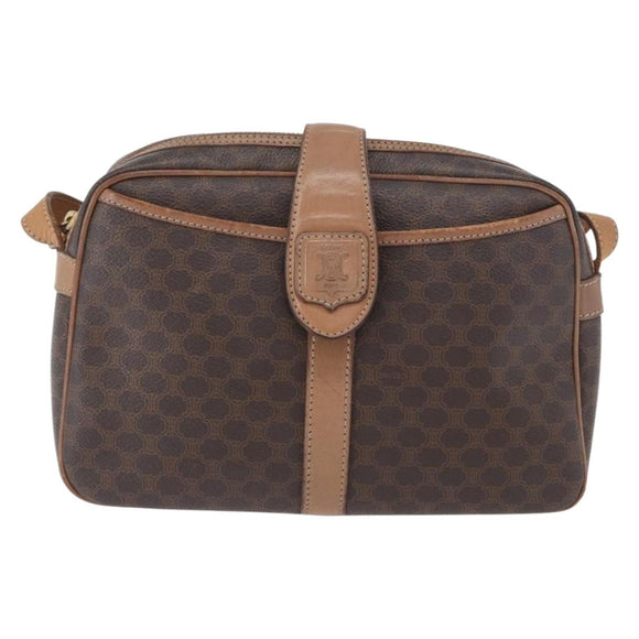 CELINE Macadam Canvas Shoulder Bag PVC Leather Brown Gold Auth 172285