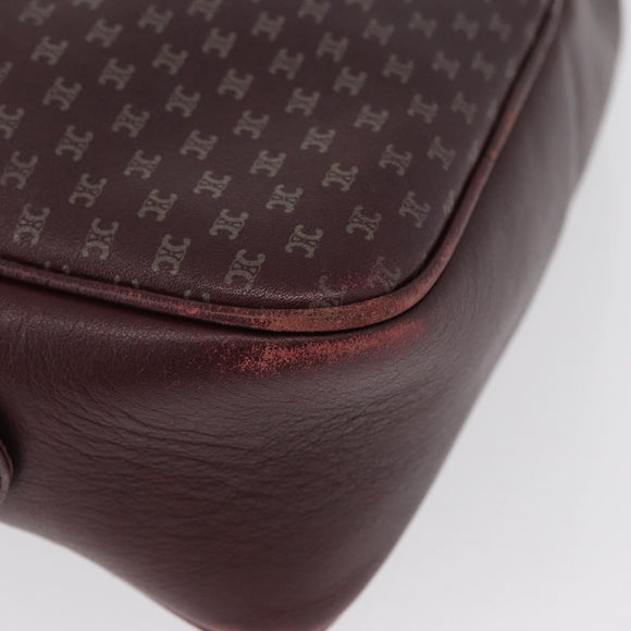 CELINE Macadam Canvas Shoulder Bag Leather Gold Bordeaux Auth 172287