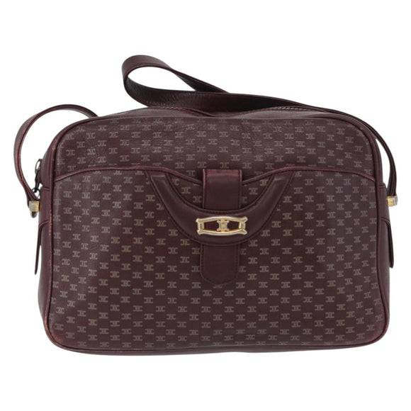 CELINE Macadam Canvas Shoulder Bag Leather Gold Bordeaux Auth 172287