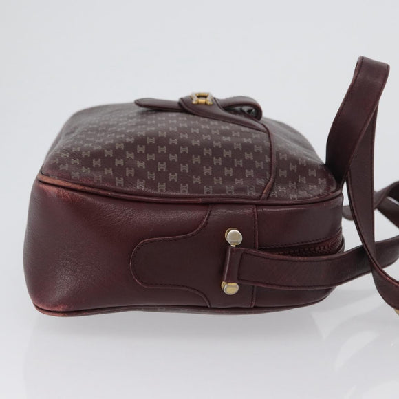 CELINE Macadam Canvas Shoulder Bag Leather Gold Bordeaux Auth 172287