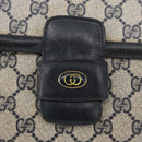 GUCCI GG Supreme Shoulder Bag PVC Navy Gold Auth 172288-14