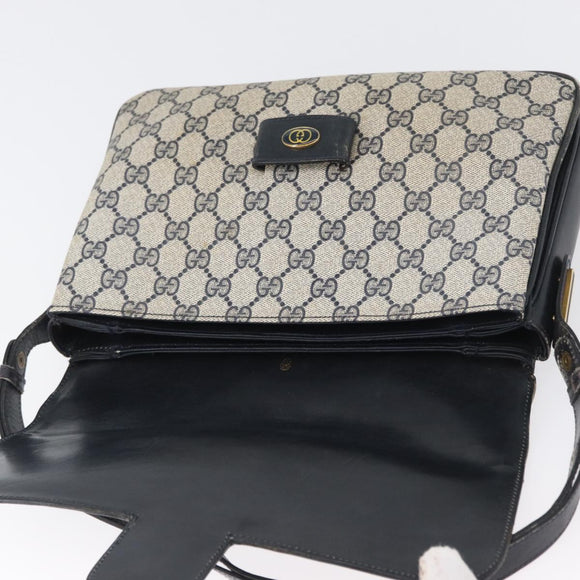 GUCCI GG Supreme Shoulder Bag PVC Navy Gold Auth 172288