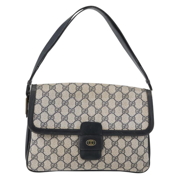 GUCCI GG Supreme Shoulder Bag PVC Navy Gold Auth 172288