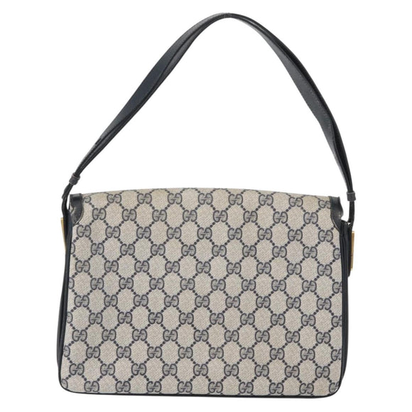 GUCCI GG Supreme Shoulder Bag PVC Navy Gold Auth 172288