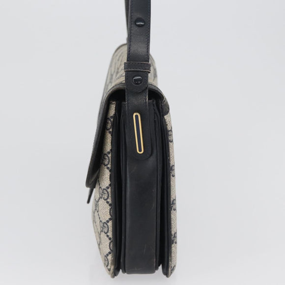 GUCCI GG Supreme Shoulder Bag PVC Navy Gold Auth 172288