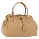 PRADA Hand Bag Leather Beige Gold Auth 172291-1