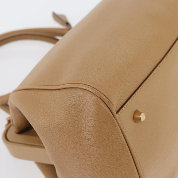 PRADA Hand Bag Leather Beige Gold Auth 172291