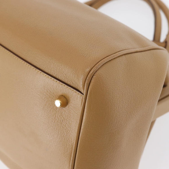 PRADA Hand Bag Leather Beige Gold Auth 172291