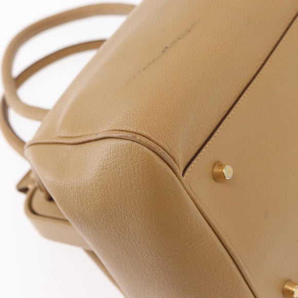 PRADA Hand Bag Leather Beige Gold Auth 172291