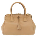 PRADA Hand Bag Leather Beige Gold Auth 172291-14