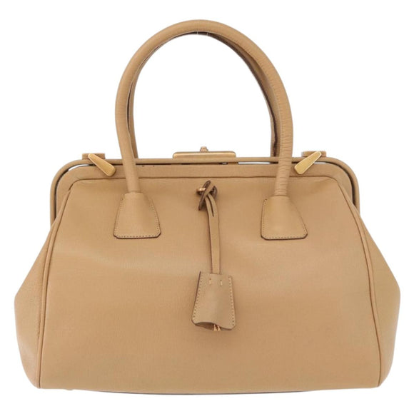 PRADA Hand Bag Leather Beige Gold Auth 172291