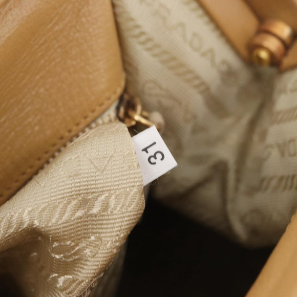 PRADA Hand Bag Leather Beige Gold Auth 172291