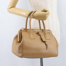PRADA Hand Bag Leather Beige Gold Auth 172291-25